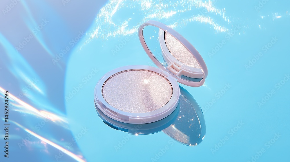 A shimmering highlighter compact open
