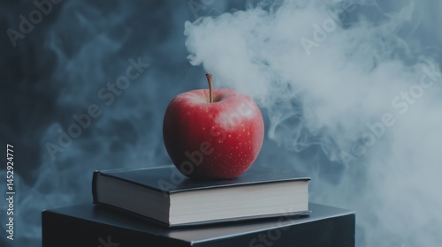 Obraz na płótnie A red apple sitting on top of a stack of books on top w salonie