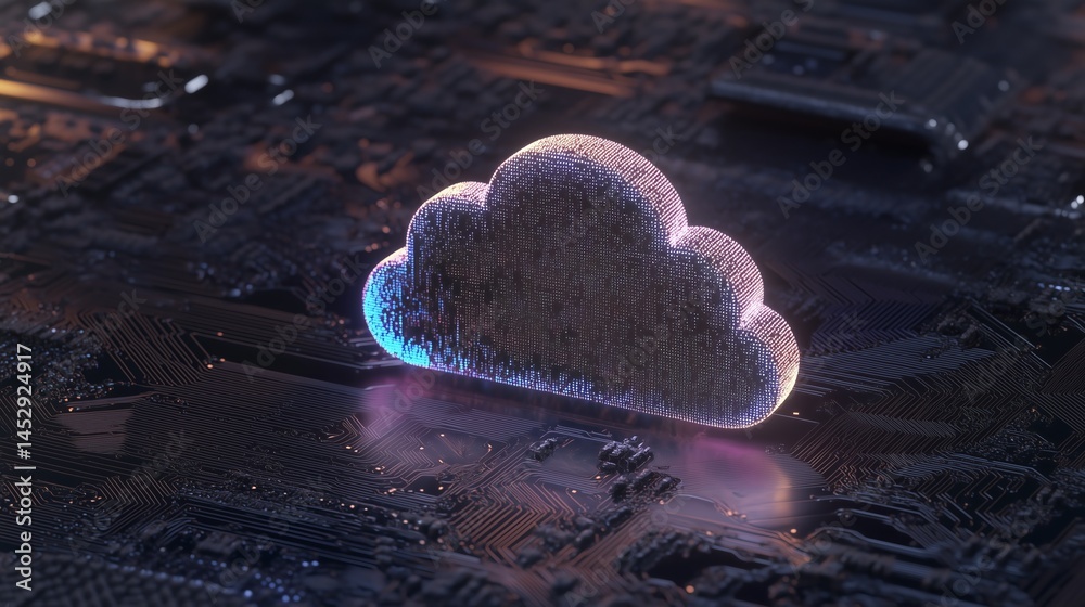 Cloud computing concept with glowing cloud icon