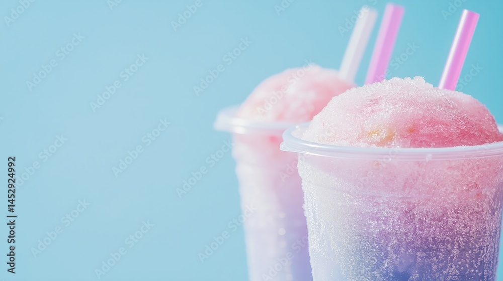 Colorful frozen slush drinks in plastic cups