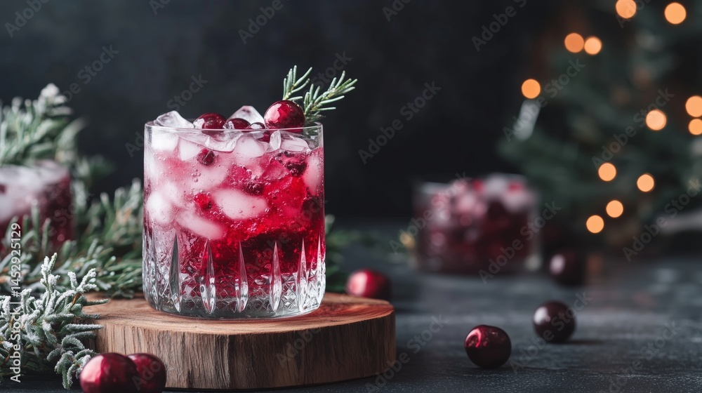 Crimson cocktail on rustic bar top