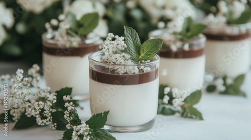 Obraz na płótnie Creamy panna cotta in glass jars garnished w salonie