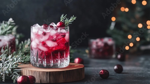 Crimson cocktail on rustic bar top