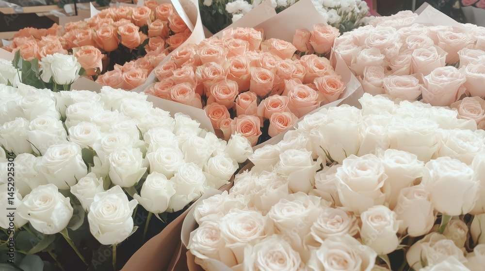 Flower shop showcase in Istanbul. Colorful rose
