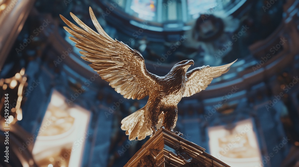 Golden Eagle Statue in Ornate Cathedral