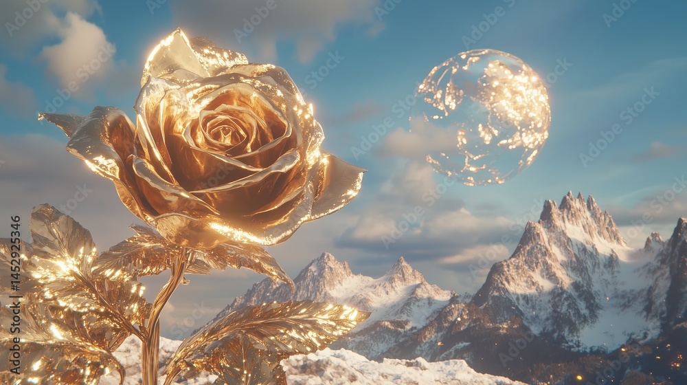 Golden Rose in Mountainous Landscape