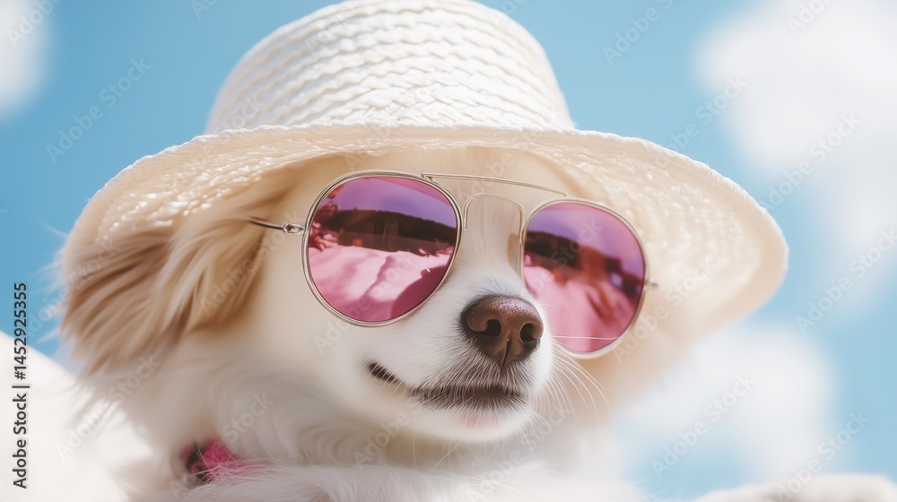 Happy dog summer hat pink sunglasses