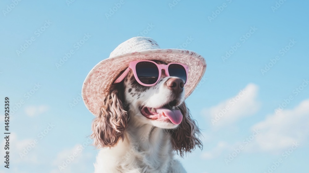 Happy dog summer hat pink sunglasses