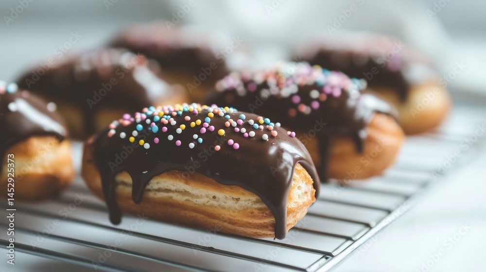Homemade eclairs with chocolate glaze and sprinkles