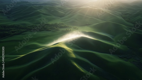 Obraz na płótnie Fairy dust trail shimmering over rolling green hills w salonie