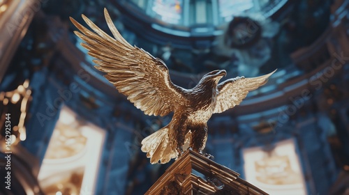 Obraz na płótnie Golden Eagle Statue in Ornate Cathedral w salonie