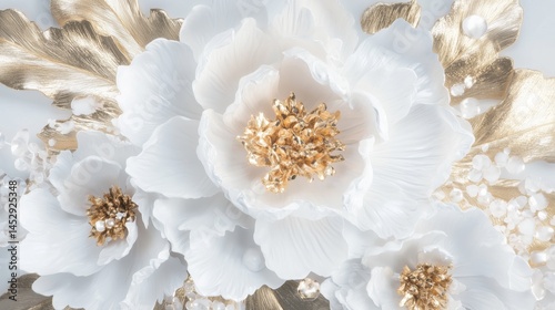 Obraz na płótnie Gold and White Floral Wall Decor w salonie