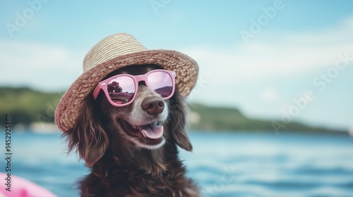 Happy dog summer hat pink sunglasses