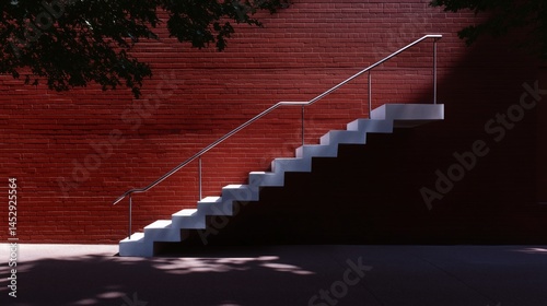 Obraz na płótnie metal staircase against vibrant red brick wall w salonie