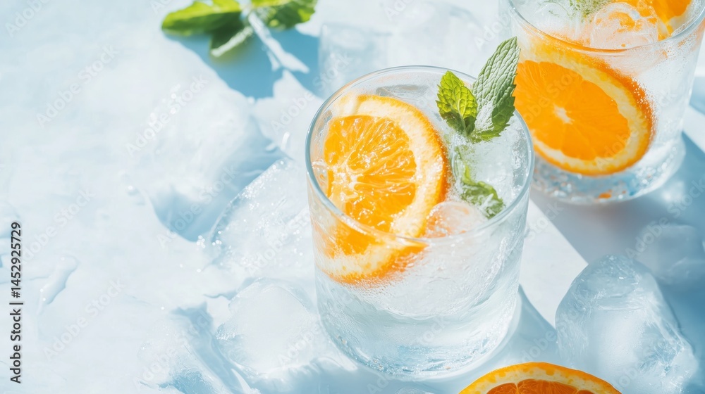 Refreshing non alcoholic drink with citrus slices