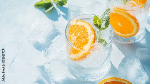 Obraz na płótnie Refreshing non alcoholic drink with citrus slices w salonie