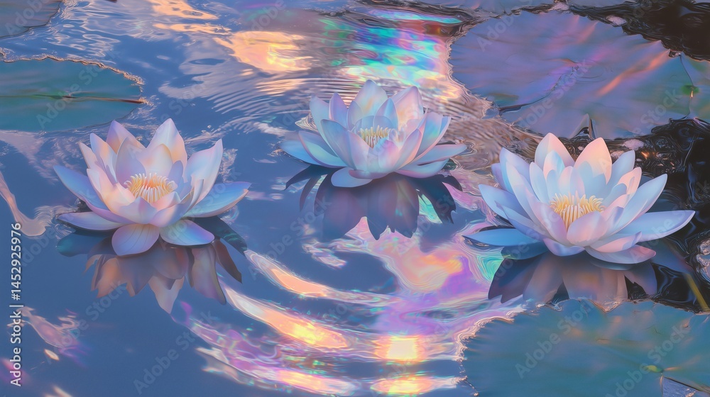 Sunset Lotus Pond, Tranquil Water Lilies