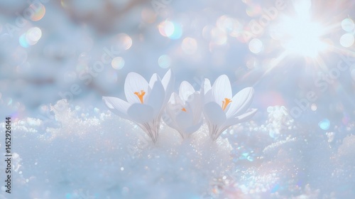 Obraz na płótnie Winter Awakening Close-up of Delicate White Crocus Flowers w salonie