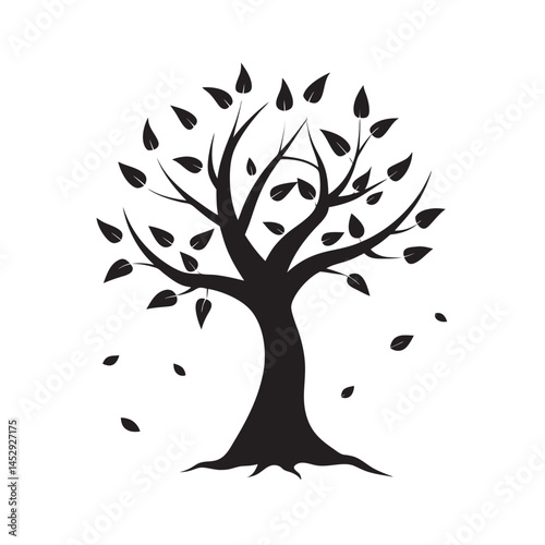 Autumn Leaves Falling Tree Silhouette