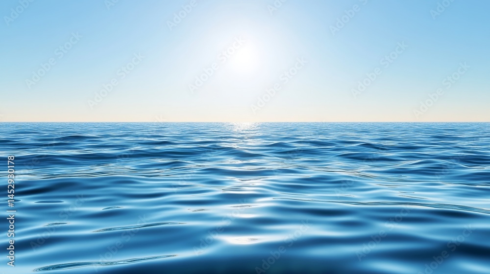 Obraz premium Serene Ocean Horizon - Calm ocean waves under a bright sun, peaceful seascape. Perfect for travel, nature, and relaxation themes