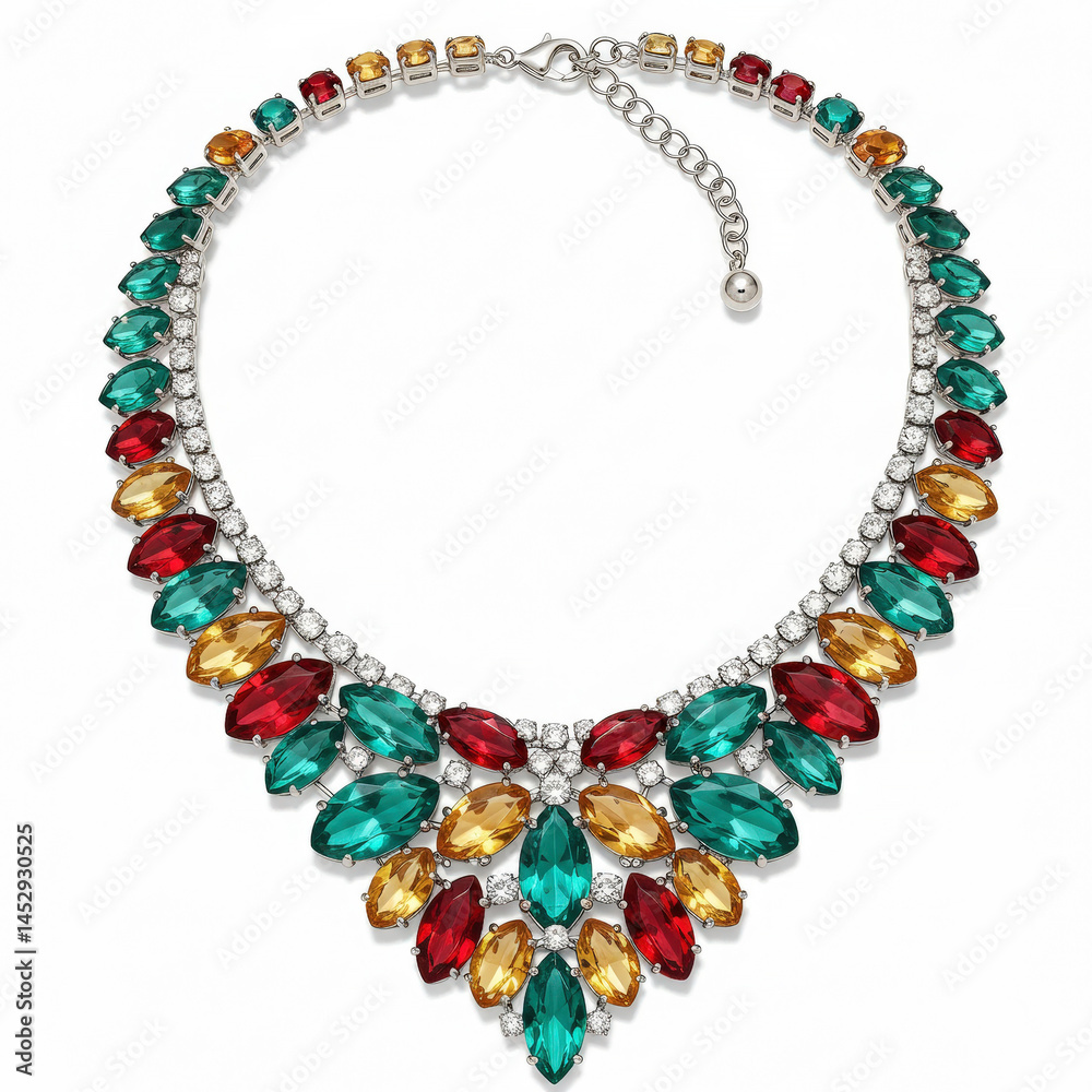 Obraz premium Elegant statement necklace with gemstones isolated on white