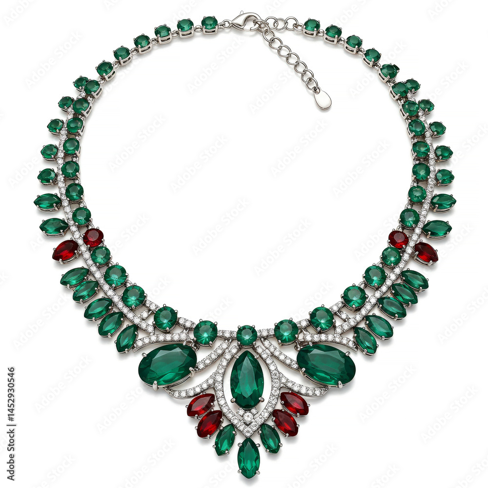 Fototapeta premium Elegant statement necklace with gemstones isolated on white