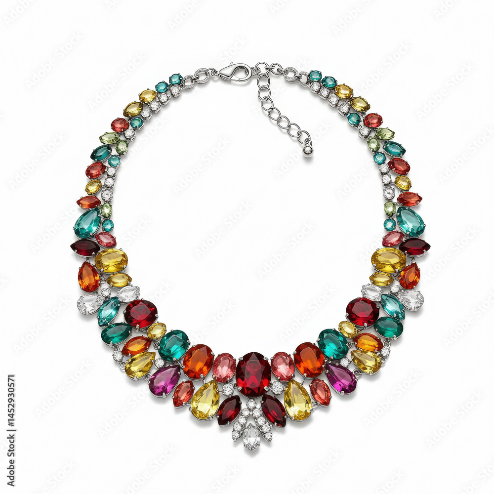 Elegant statement necklace with gemstones isolated on white Elegant statement necklace with gemstones isolated on white