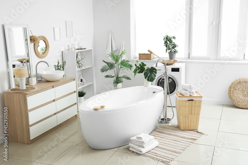 Interior of bathroom with b...