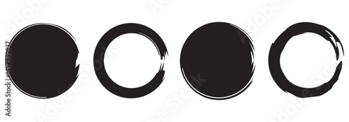 grunge dirty circles. Brush-paint vector textures. Sponge circle stamp texture. Hand-drawn ink elements. Round. Circle grunge stamp set. Round vector isolated on white background. Black stamp vector