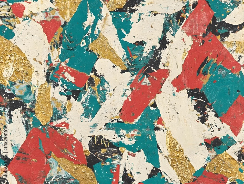 Fototapeta premium Abstract Red Gold Teal White Impasto Painting Texture
