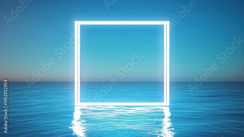 Neon Square Frame Over Calm Ocean