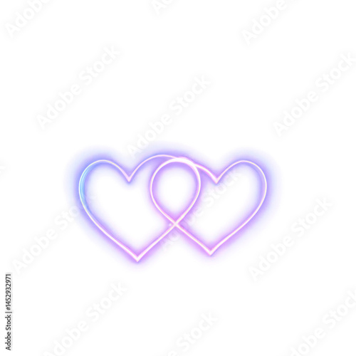 Neon purple glowing heart symbols ideal for love, romance, 