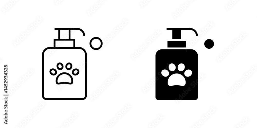 A modern vector icon set featuring pet shampoo bottles, suitable for pet care and grooming designs. A modern vector icon set featuring pet shampoo bottles, suitable for pet care and grooming designs.