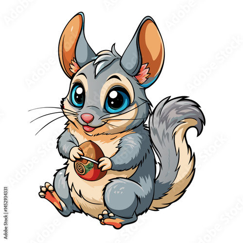 Cute Cartoon Chinchilla Playing with Toy for Kids and Animal Lovers