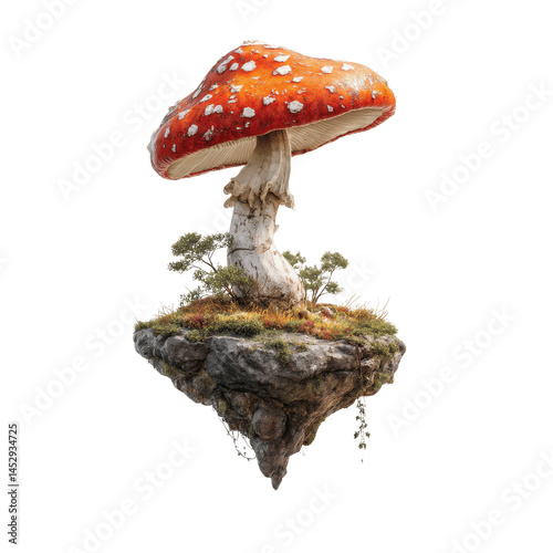 Giant Amanita Muscaria Mushroom on a Floating Island - Fantasy Nature Scene photo