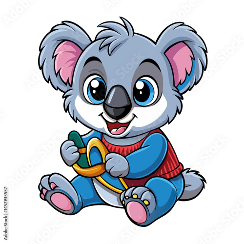 Playful Cartoon Koala Holding Toy Vector for Educational Materials and Pet Concepts