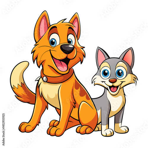 Cute Cartoon Cat and Dog in Playful Mood Perfect for Kids Designs and Pet Illustrations