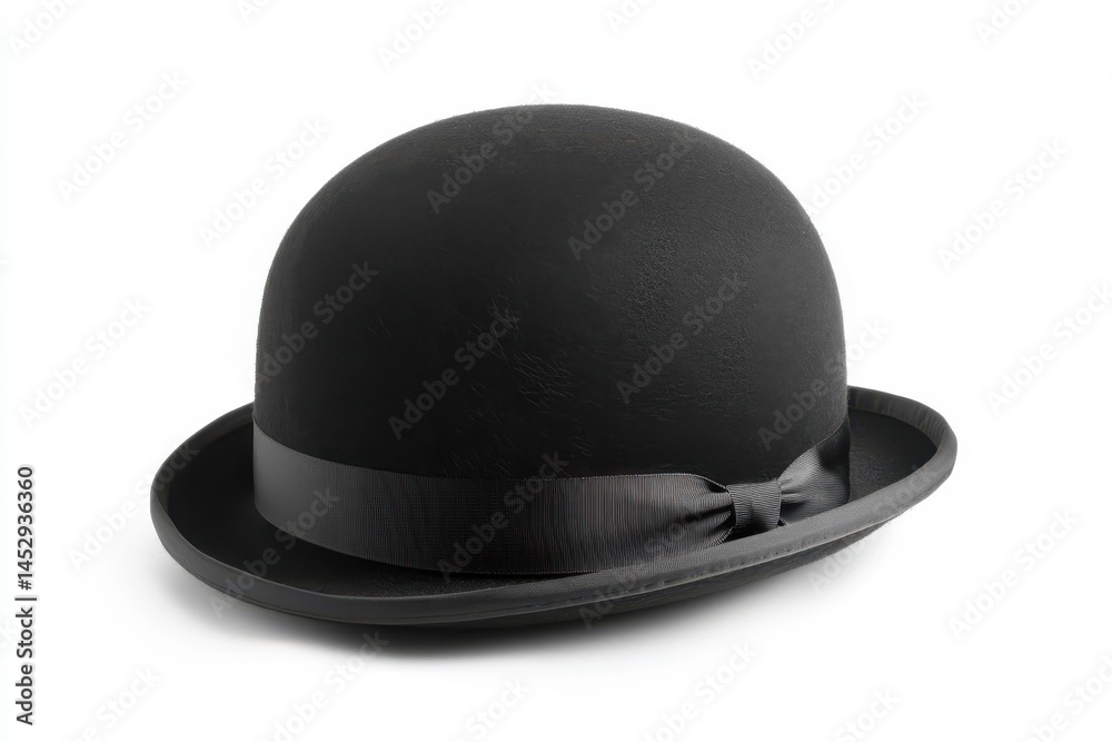Obraz premium A single bowler hat with a ribbon on a white surface in a studio shot
