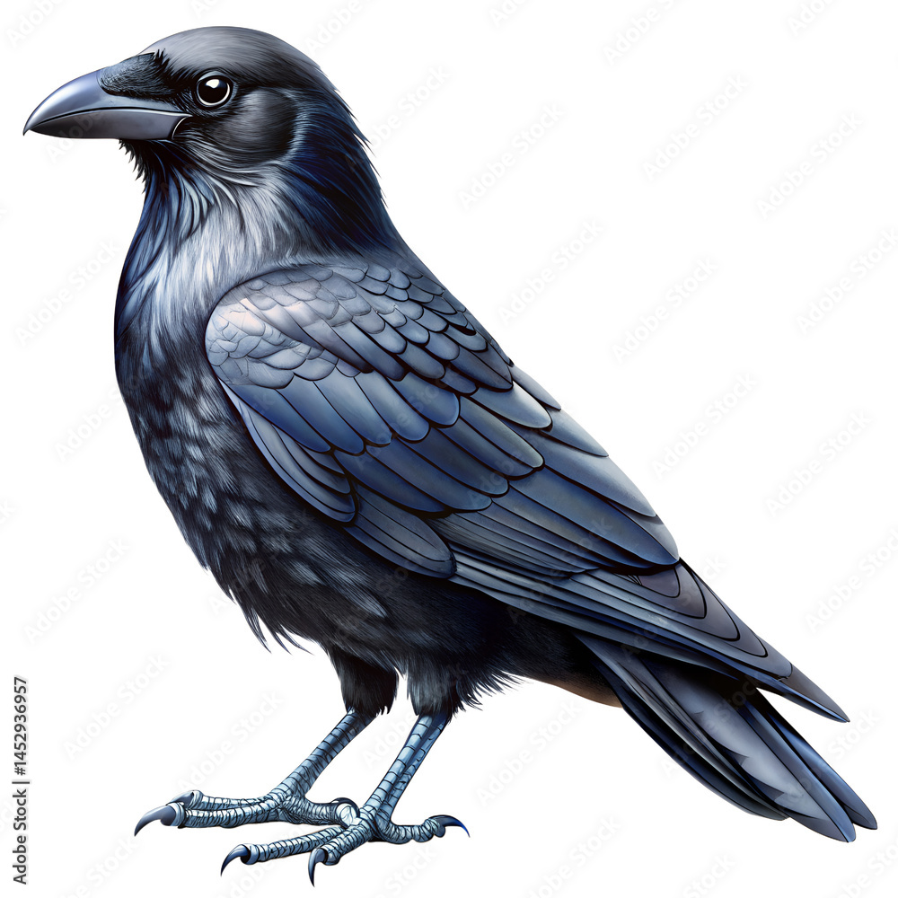 Fototapeta premium Detailed Crow On A White Background