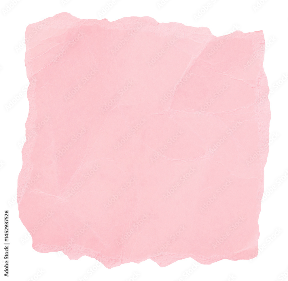 Obraz premium Piece of light pink crumpled paper with torn edge isolated element for design