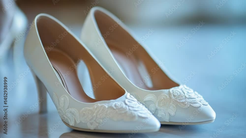 A close-up view of a pair of shoes resting on a table A close-up view of a pair of shoes resting on a table