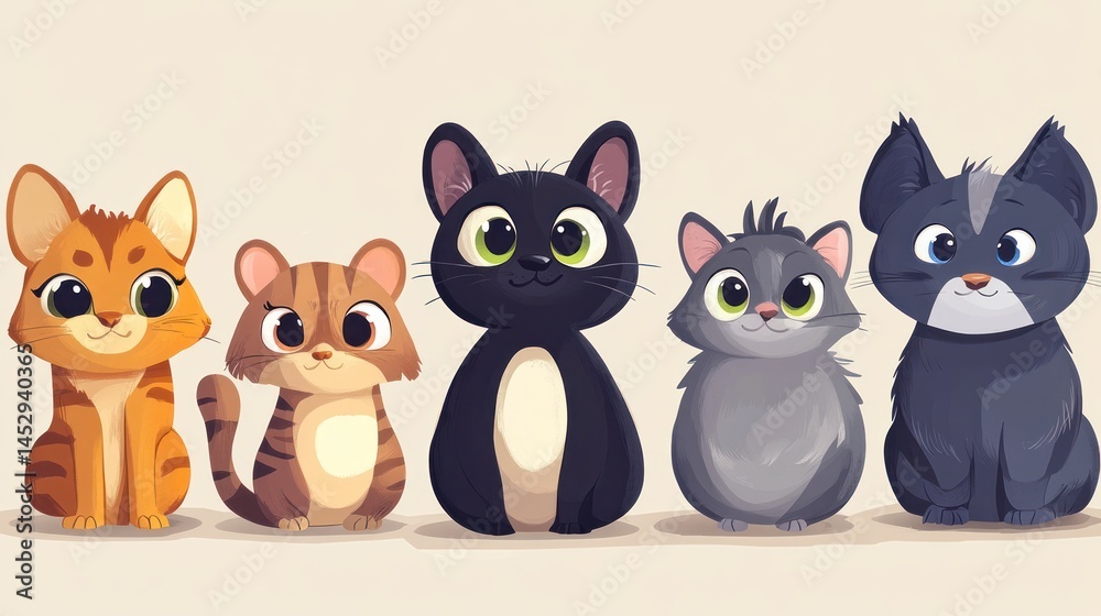 Cute cartoon cats in a row (3) Cute cartoon cats in a row (3)