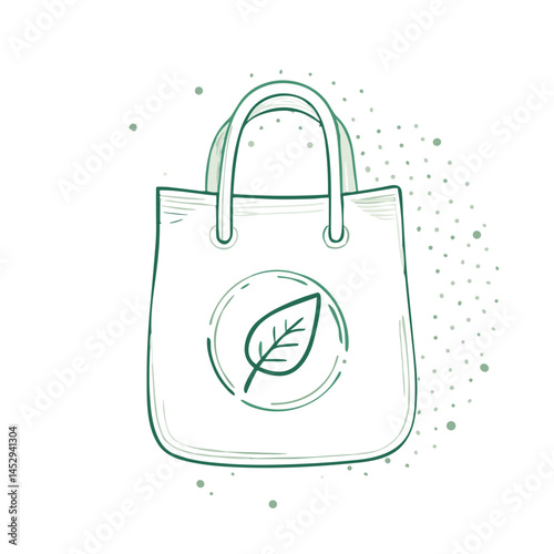 Eco-friendly bag illustration with leaf design in green colors  
