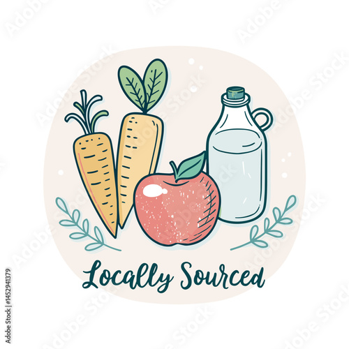 Fresh Vegetables and Milk in a Hand-Drawn Style  
