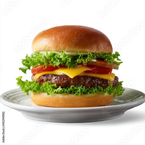 Delicious burger isolated on white background on a plate
