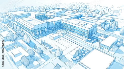Modern office park architectural sketch