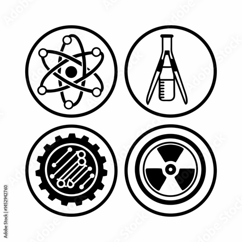 Outline Style Icons of STEM Subjects - Science, Technology, Engineering, Mathematics - for Educational Websites and Infographics.