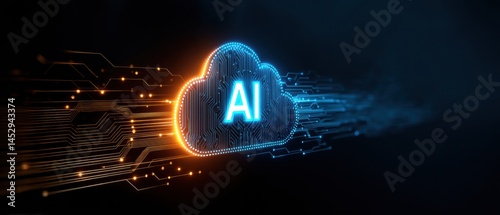 Illuminated ai in a circuit board cloud a digital landscape