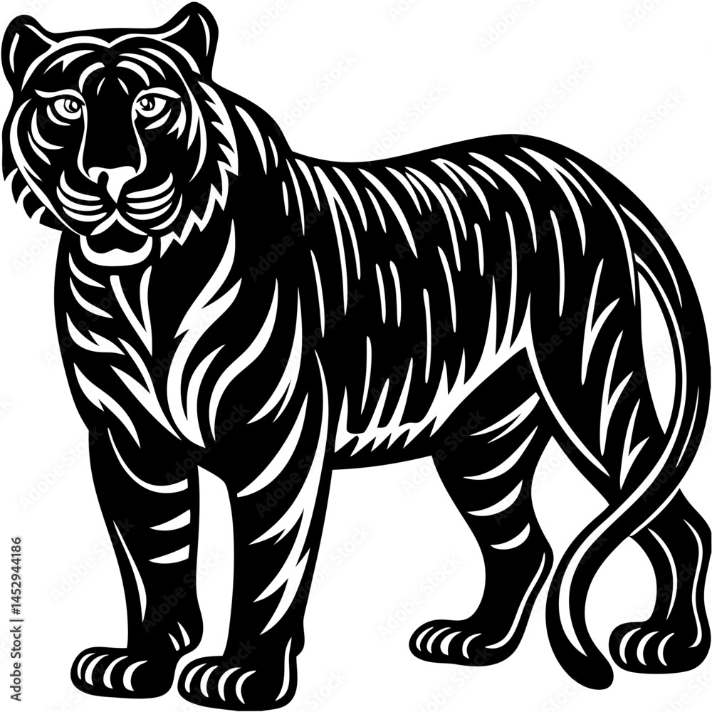 Obraz premium Realistic full-body image of a Black Tiger on a white background