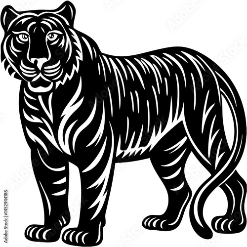 Realistic full-body image of a Black Tiger on a white background